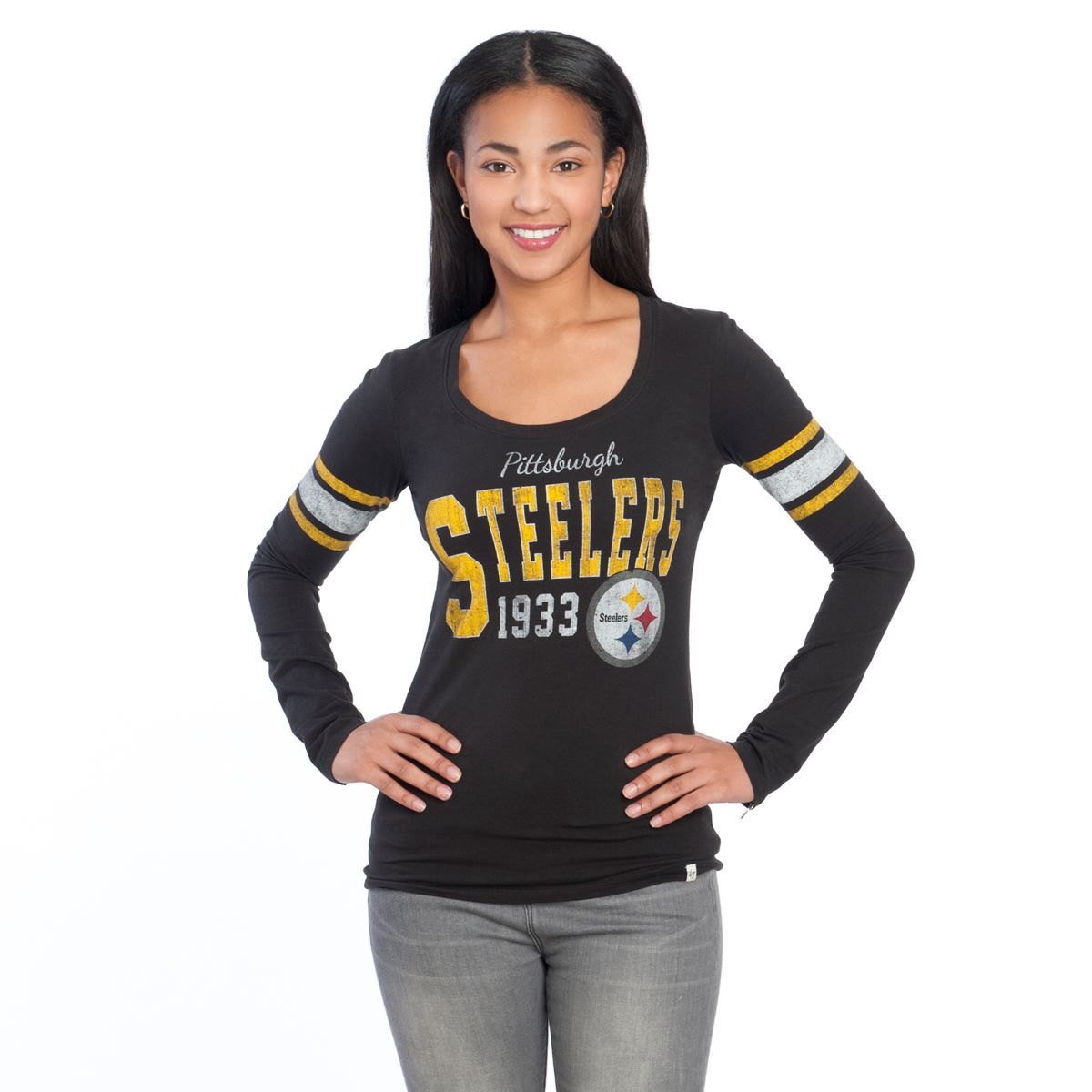 Pittsburgh Steelers Women's Longsleeve Homerun Scoop Neck T-Shirt