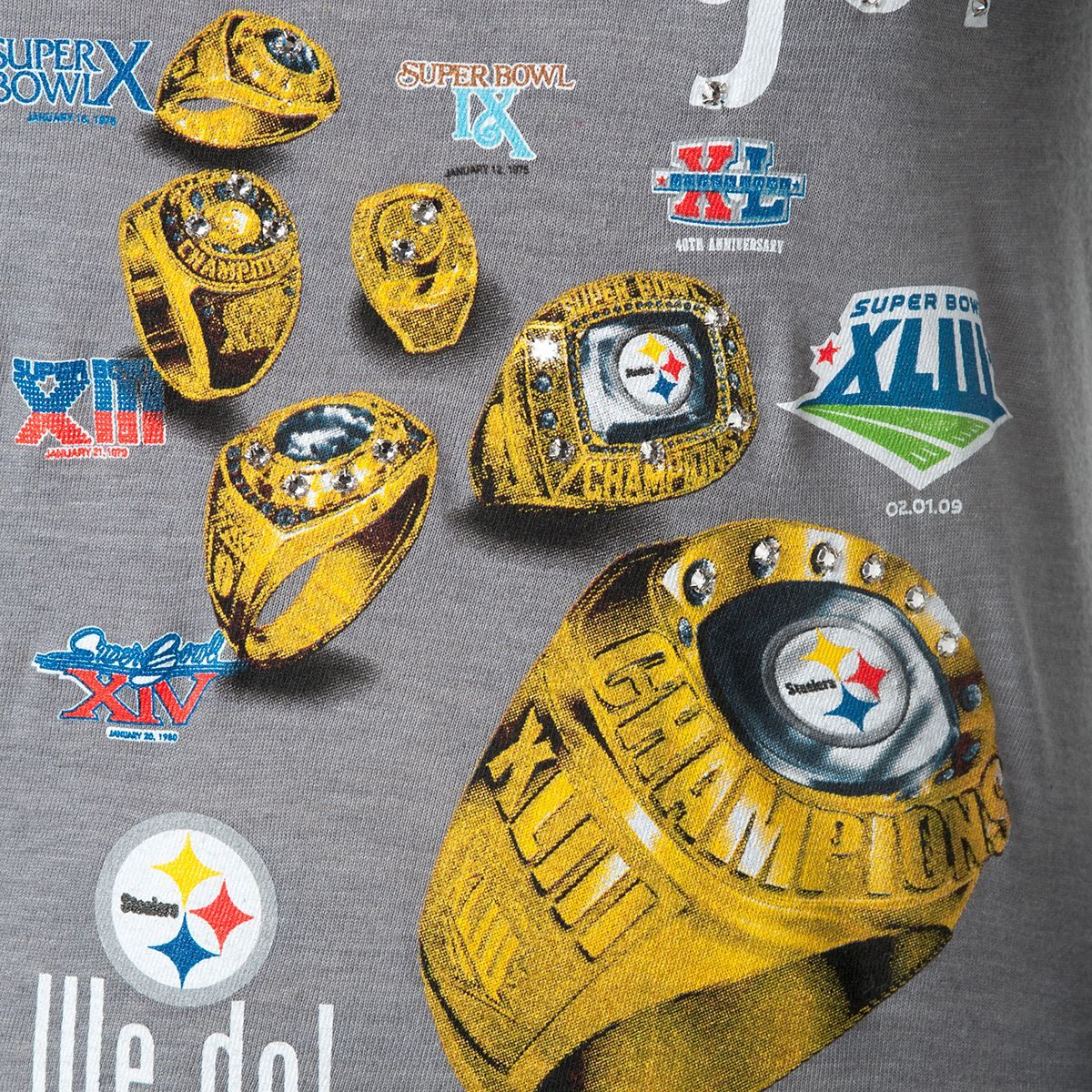 Pittsburgh Steelers Women's Got Rings Rhinestone Bling Grey Longsleeve T-Shirt