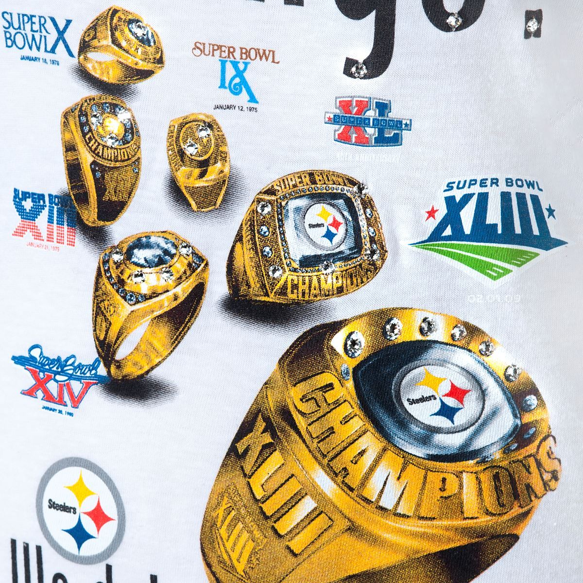 Pittsburgh Steelers Women's Got Rings Rhinestone Bling White Shortsleeve T-Shirt