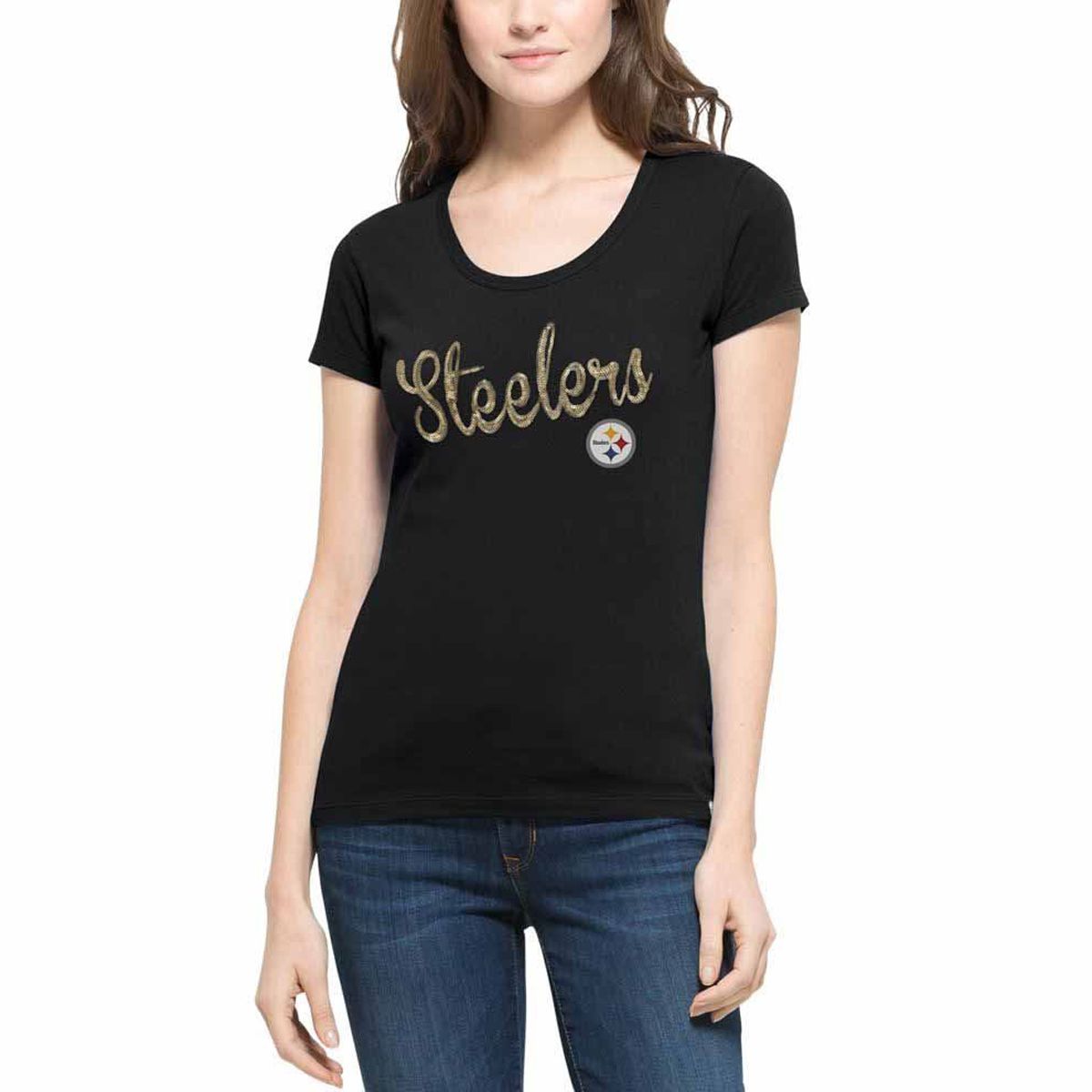 Pittsburgh Steelers '47 Women's Short Sleeve Sequin Scoop Shirt