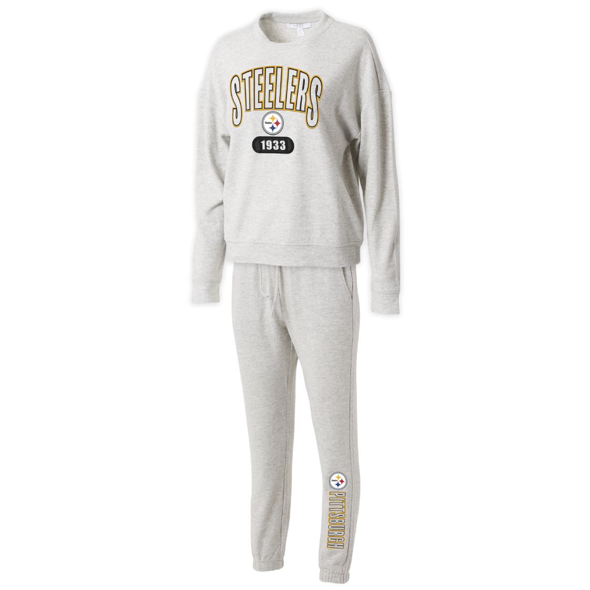 Pittsburgh Steelers Women's Plus Erin Andrews Crew and Pant Fleece Lounge Set
