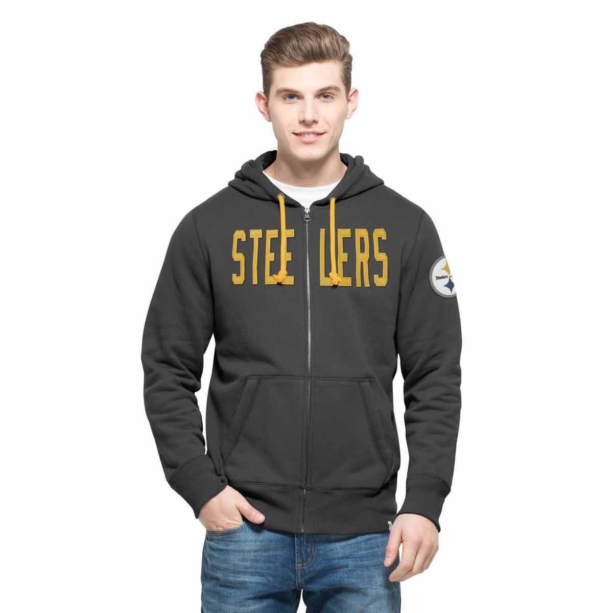 Pittsburgh Steelers '47 Grey CROSS-CHECK Full-Zip Hoodie