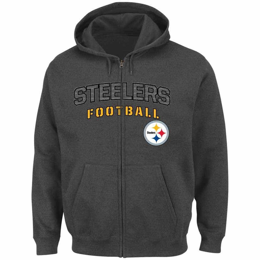 Pittsburgh Steelers Grey Sleeve Print Full Zip Hoodie