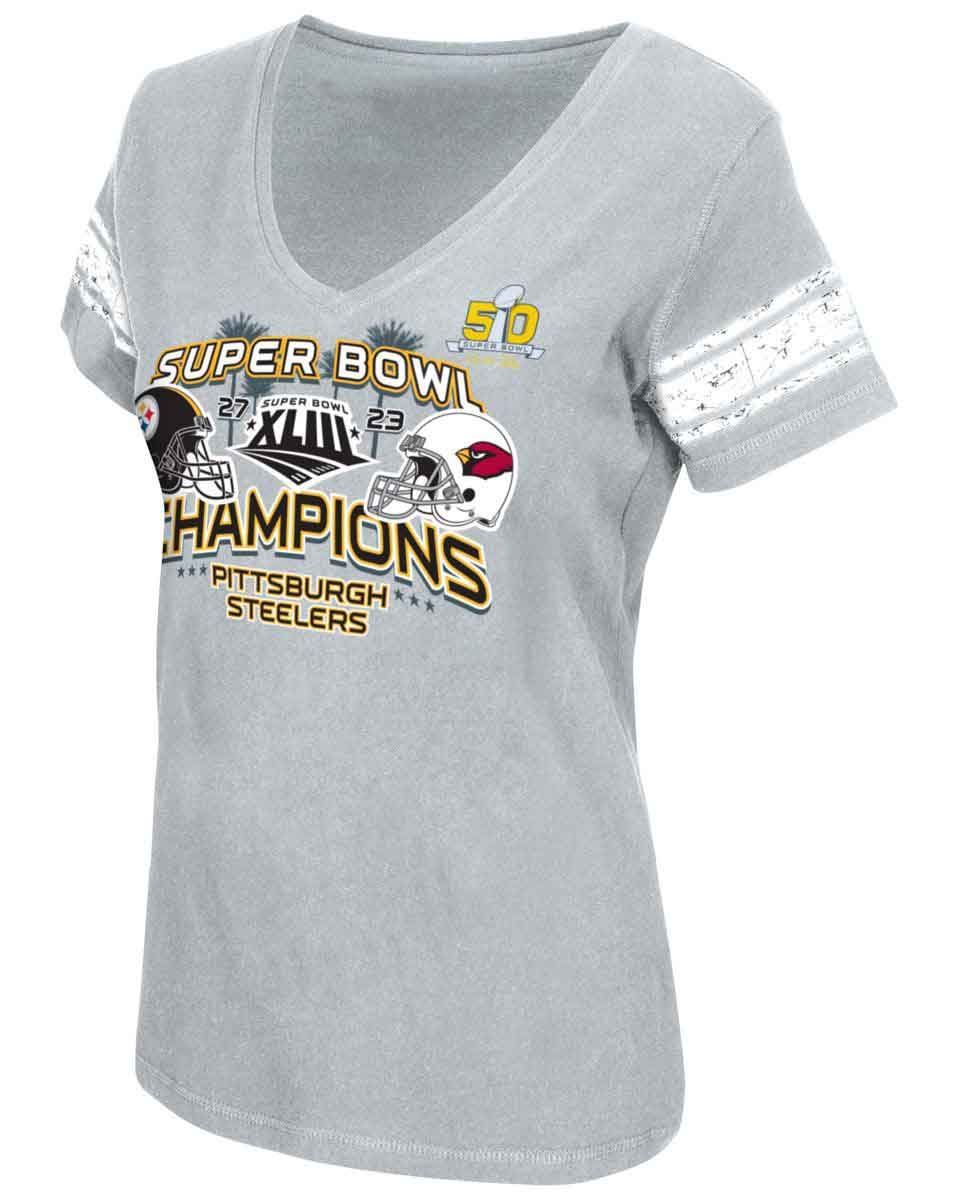 Pittsburgh Steelers Women's SBXLIII Fifty on Fifty V-Neck Tee