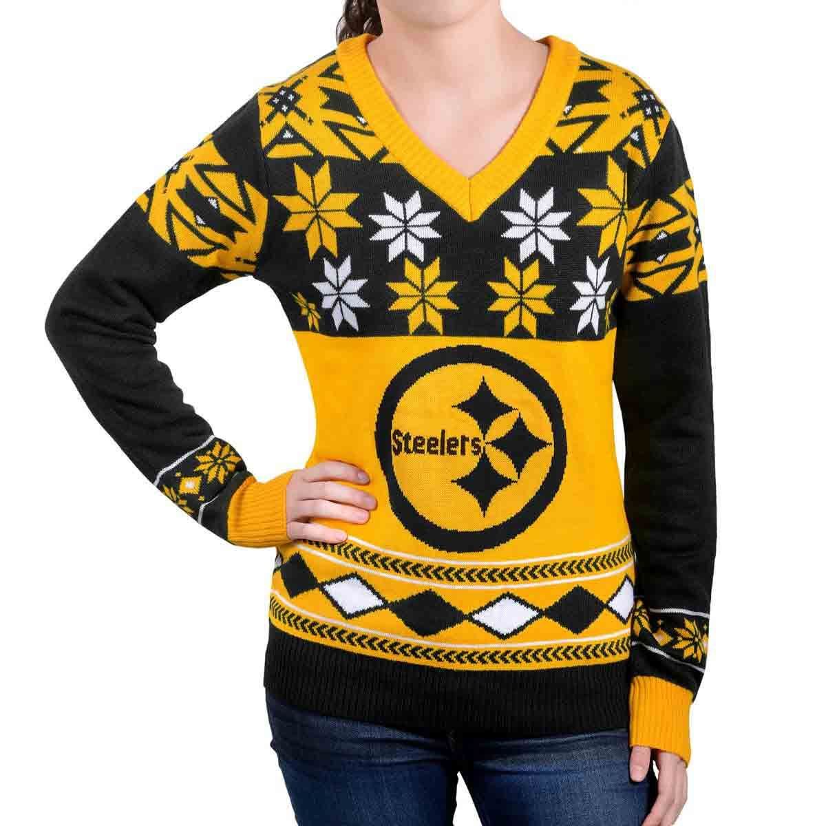 Pittsburgh Steelers Women's V-Neck Ugly Sweater