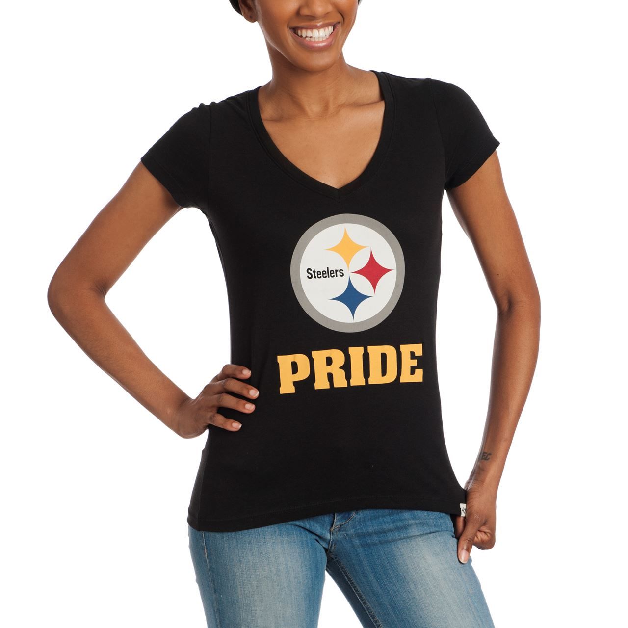 Pittsburgh Steelers Women's Exclusive Steelers Pride V-Neck T-Shirt