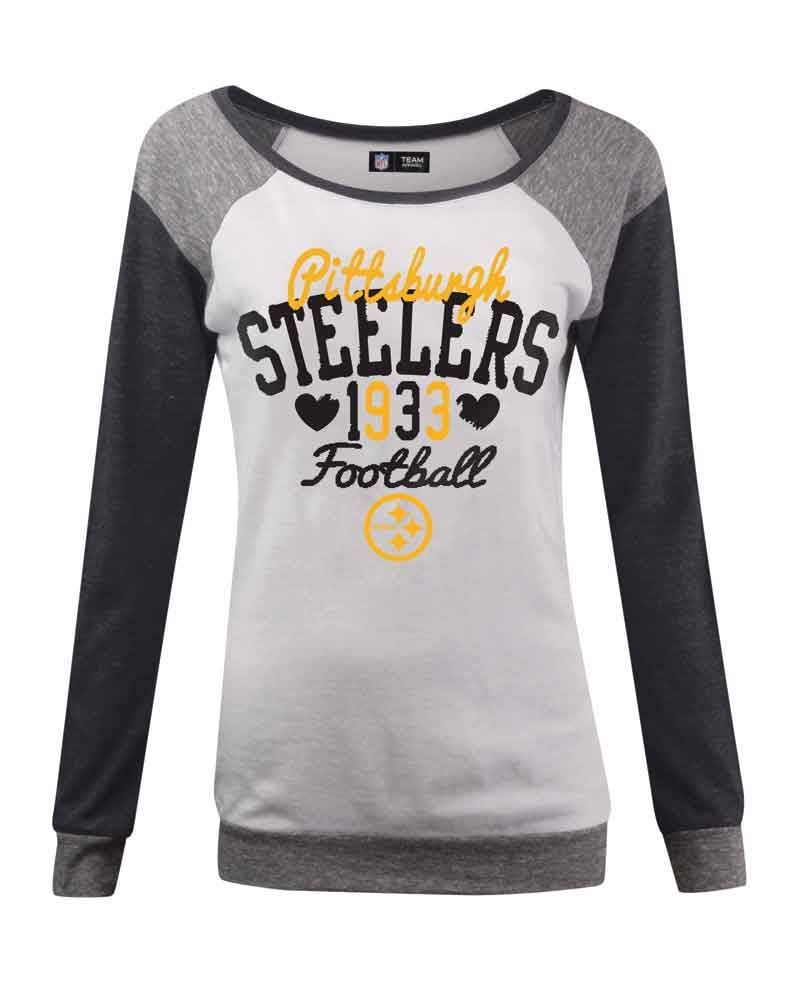 Pittsburgh Steelers Women's Colorblock Tri Blend Scoop Long Sleeve Tee