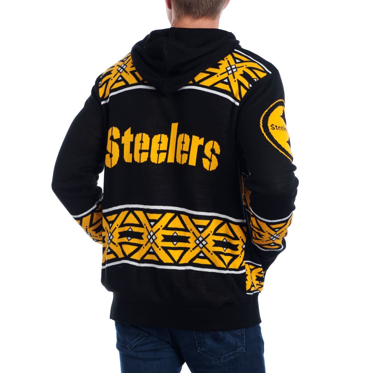 Pittsburgh Steelers Full Zip Hooded Ugly Sweater in Black & Gold