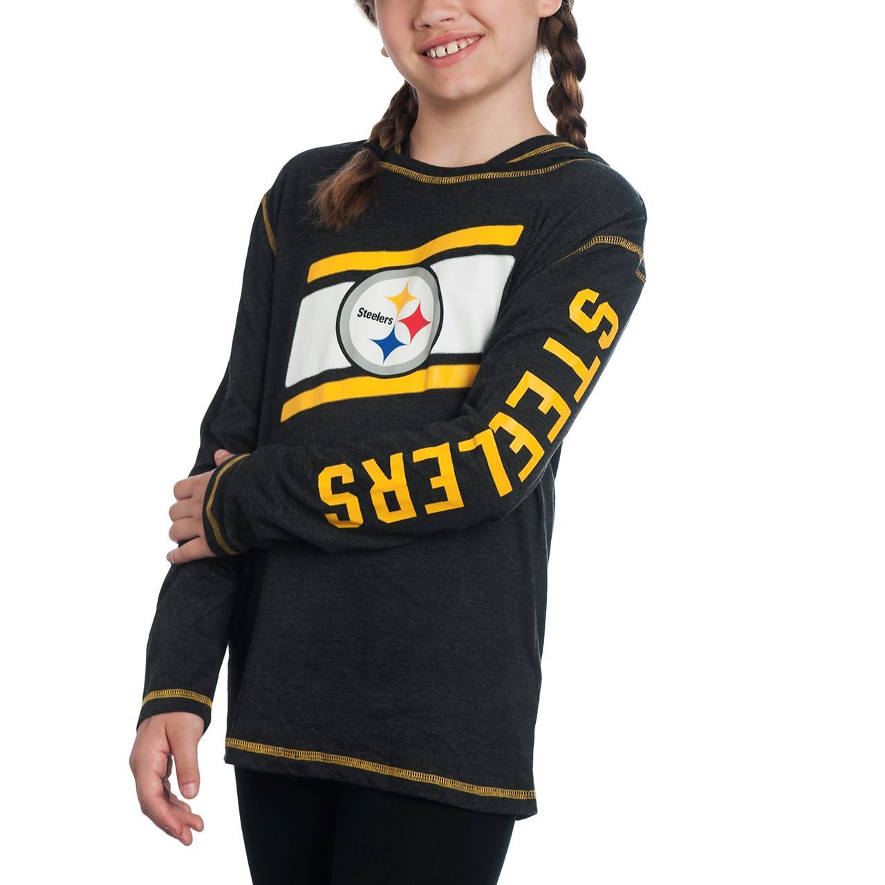 Pittsburgh Steelers Girls Super Hood Long Sleeve T-Shirt