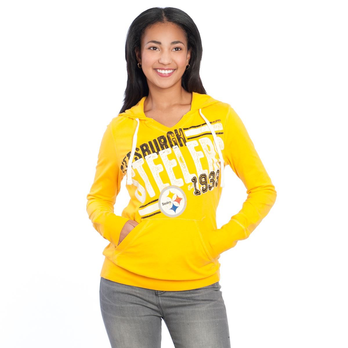 Pittsburgh Steelers Women's Gold Longsleeve 2-Deep Hood