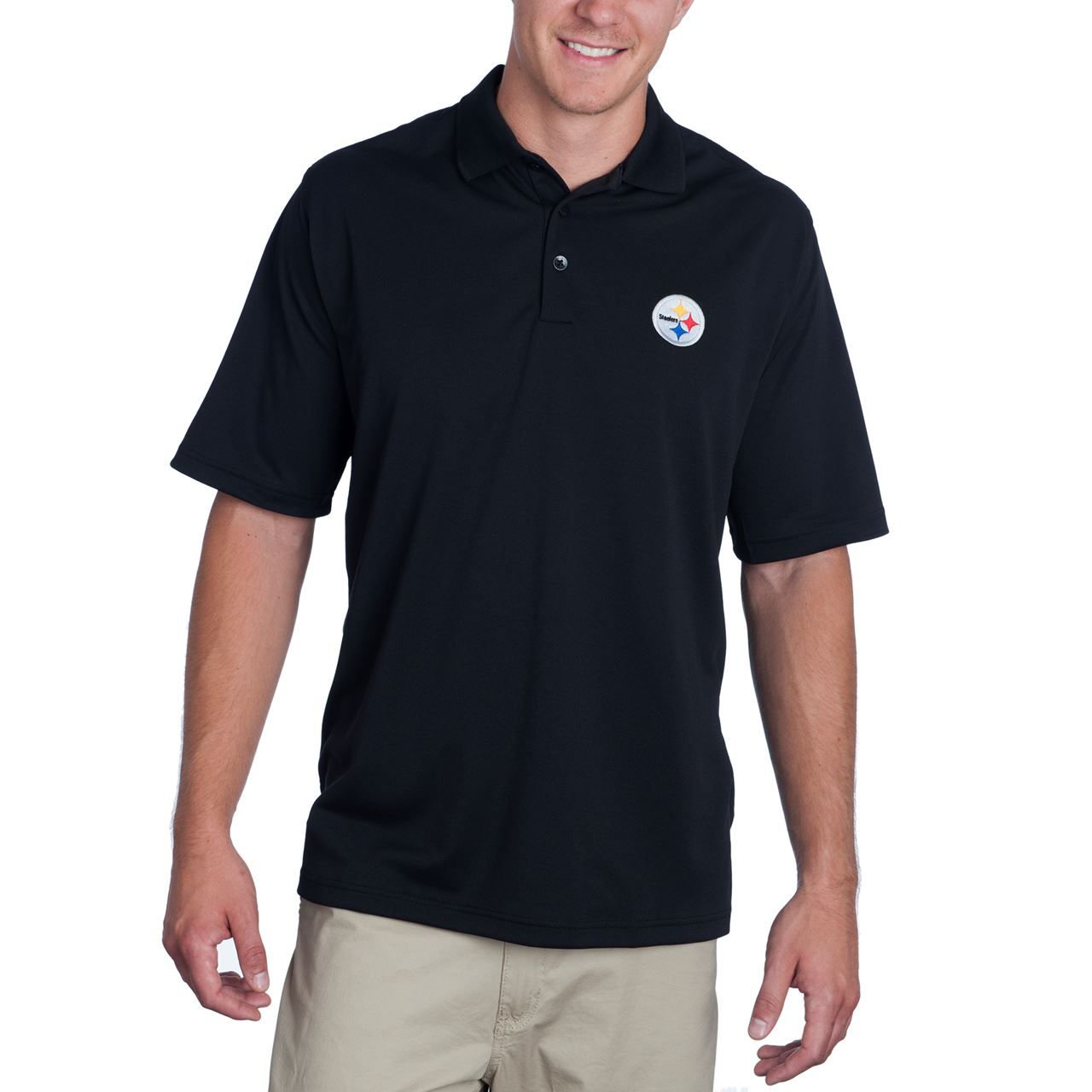 Pittsburgh Steelers Antigua Pique Xtra Lite Black Polo