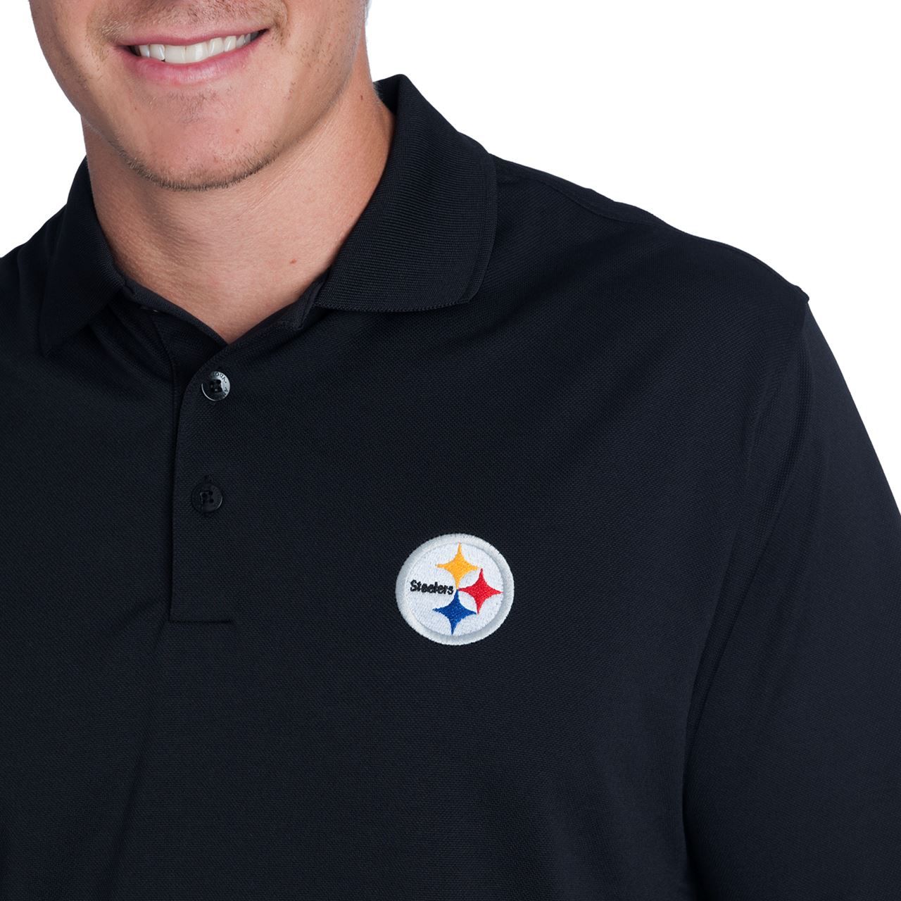 Pittsburgh Steelers Antigua Pique Xtra Lite Black Polo 3 Pittsburgh Steelers Antigua Pique Xtra Lite Black Polo