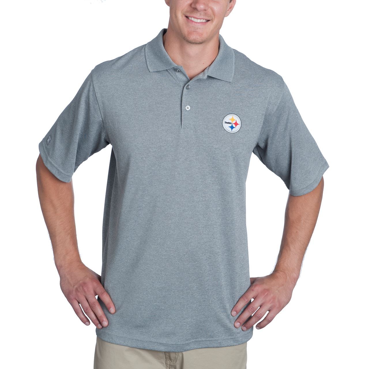 Pittsburgh Steelers Antigua Pique Xtra Lite Grey Polo