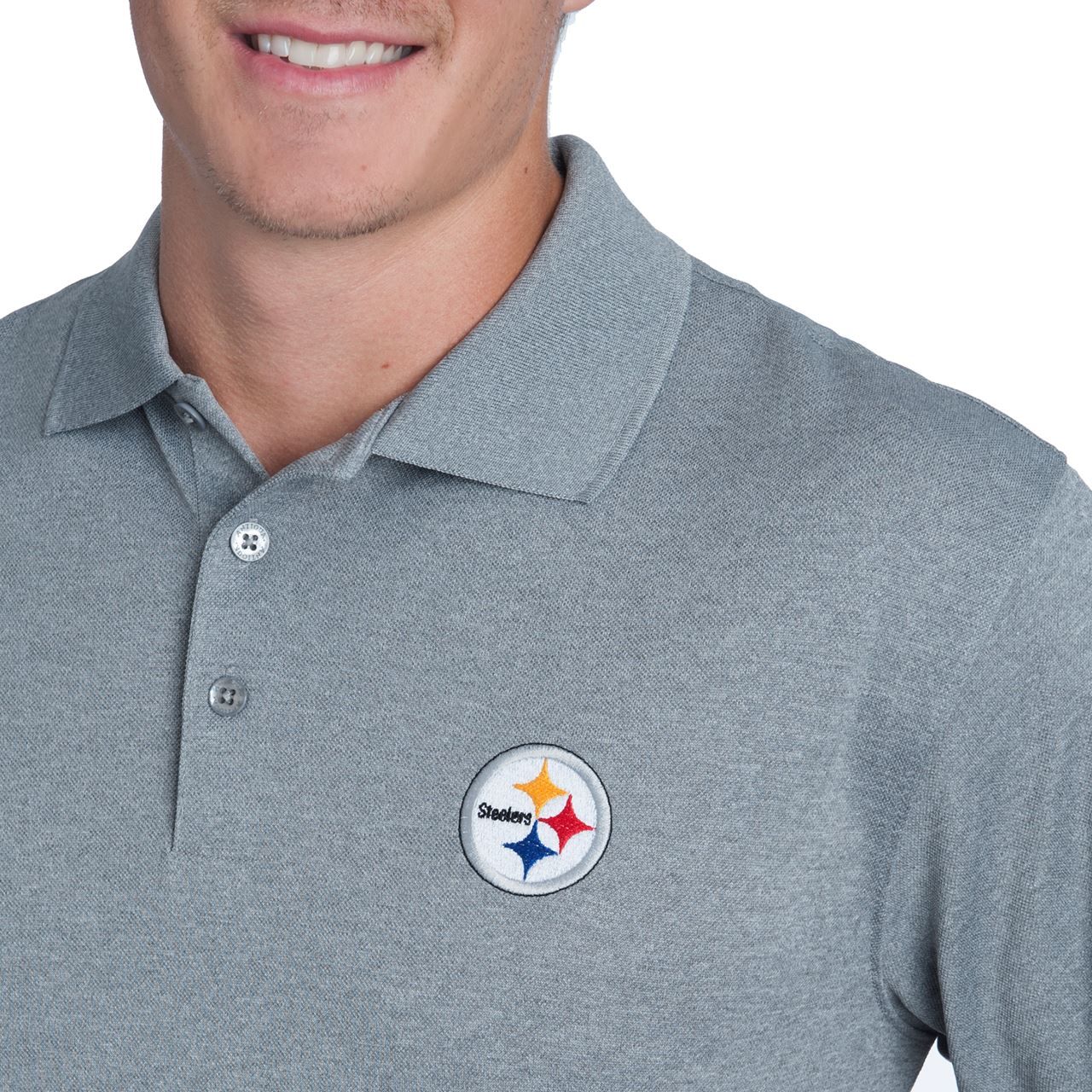 Pittsburgh Steelers Antigua Pique Xtra Lite Grey Polo 3 Pittsburgh Steelers Antigua Pique Xtra Lite Grey Polo