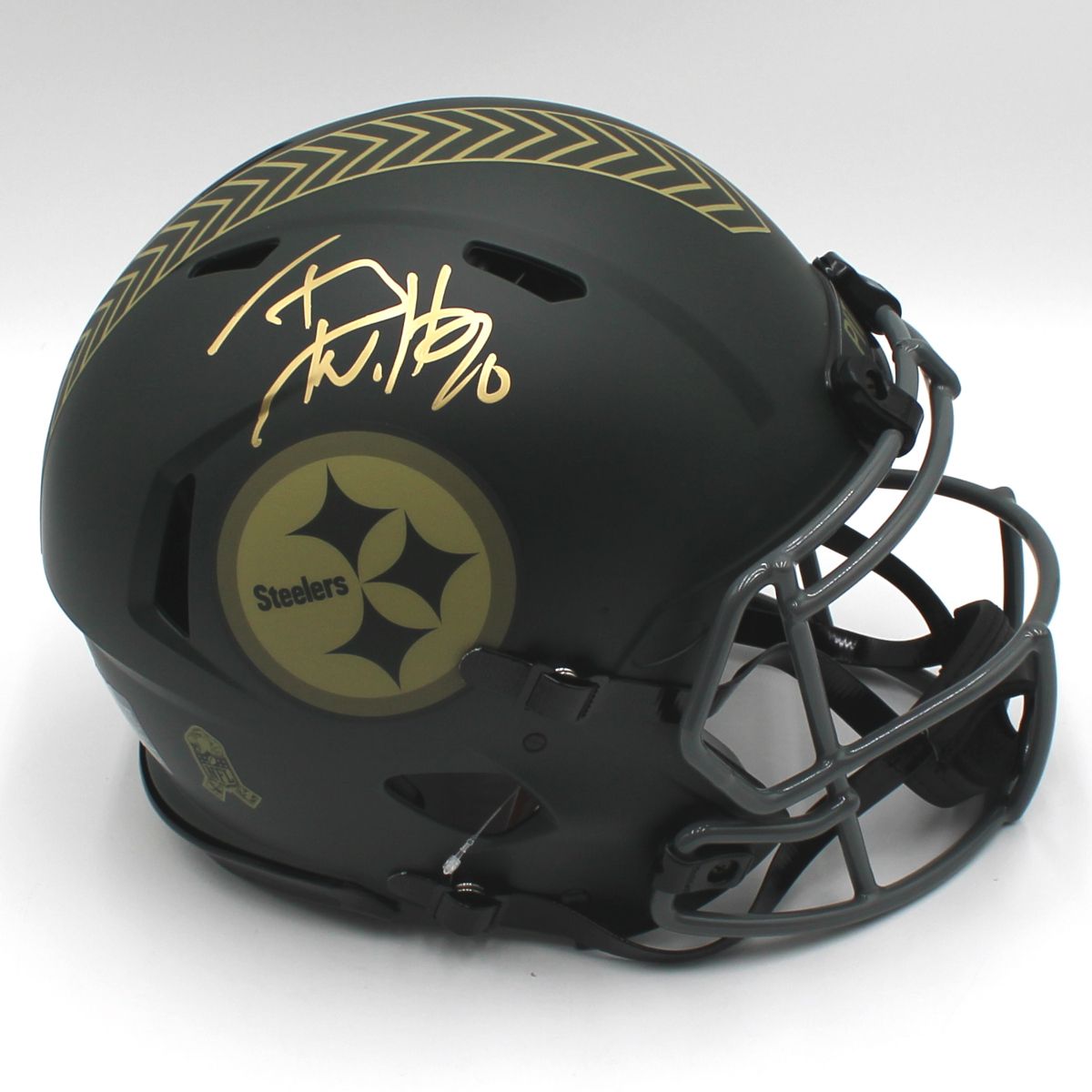 Pittsburgh Steelers #90 TJ Watt Autographed Riddell Authentic Salute to Service Full-Size Helmet