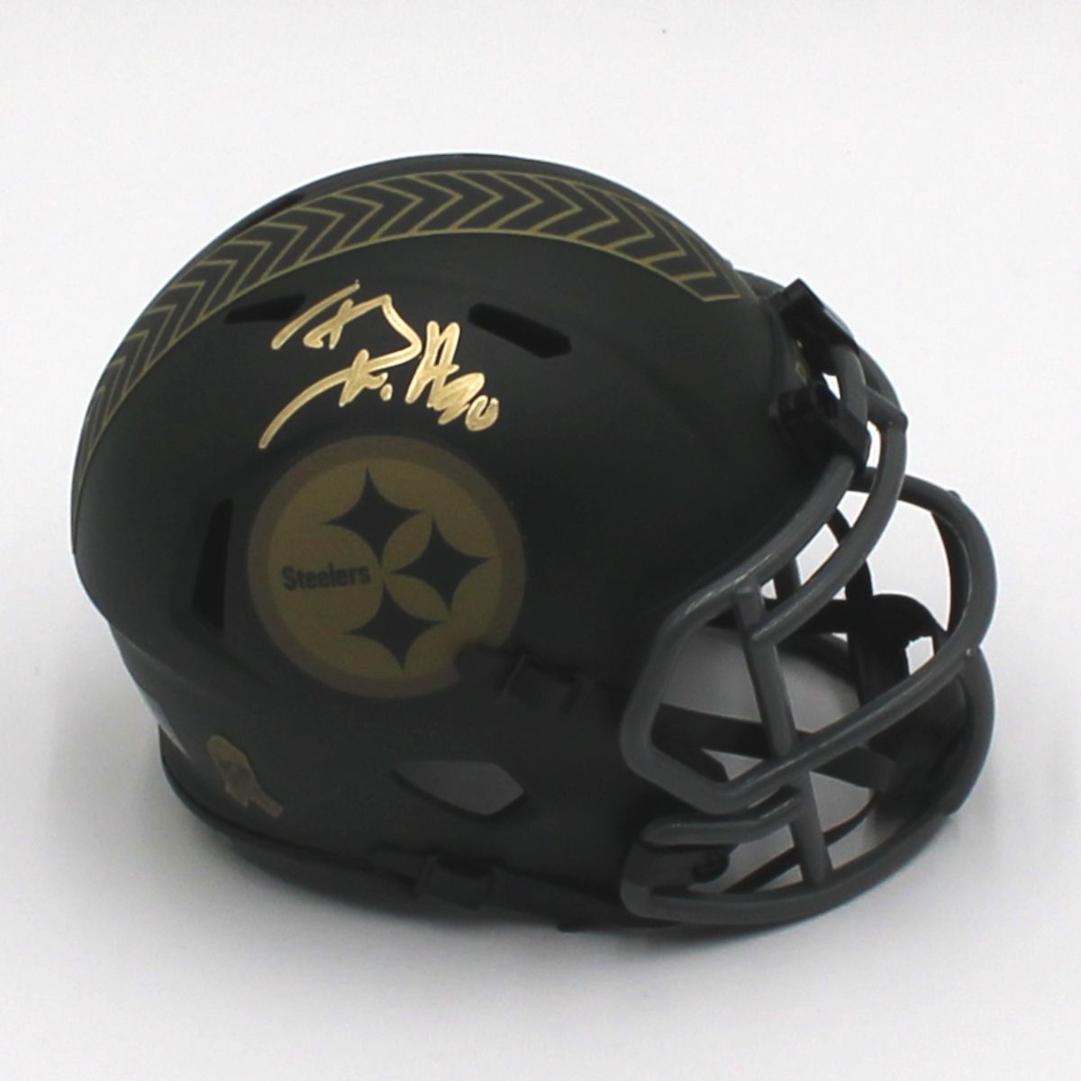 Pittsburgh Steelers #90 TJ Watt Autographed Riddell Speed Salute to Service Collection Mini Helmet