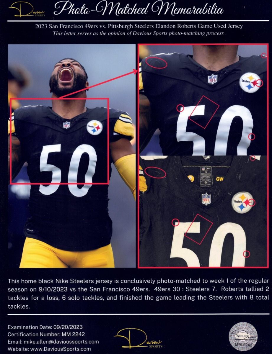 Pittsburgh Steelers #50 Elandon Roberts Game Used Unlaundered Home Jersey