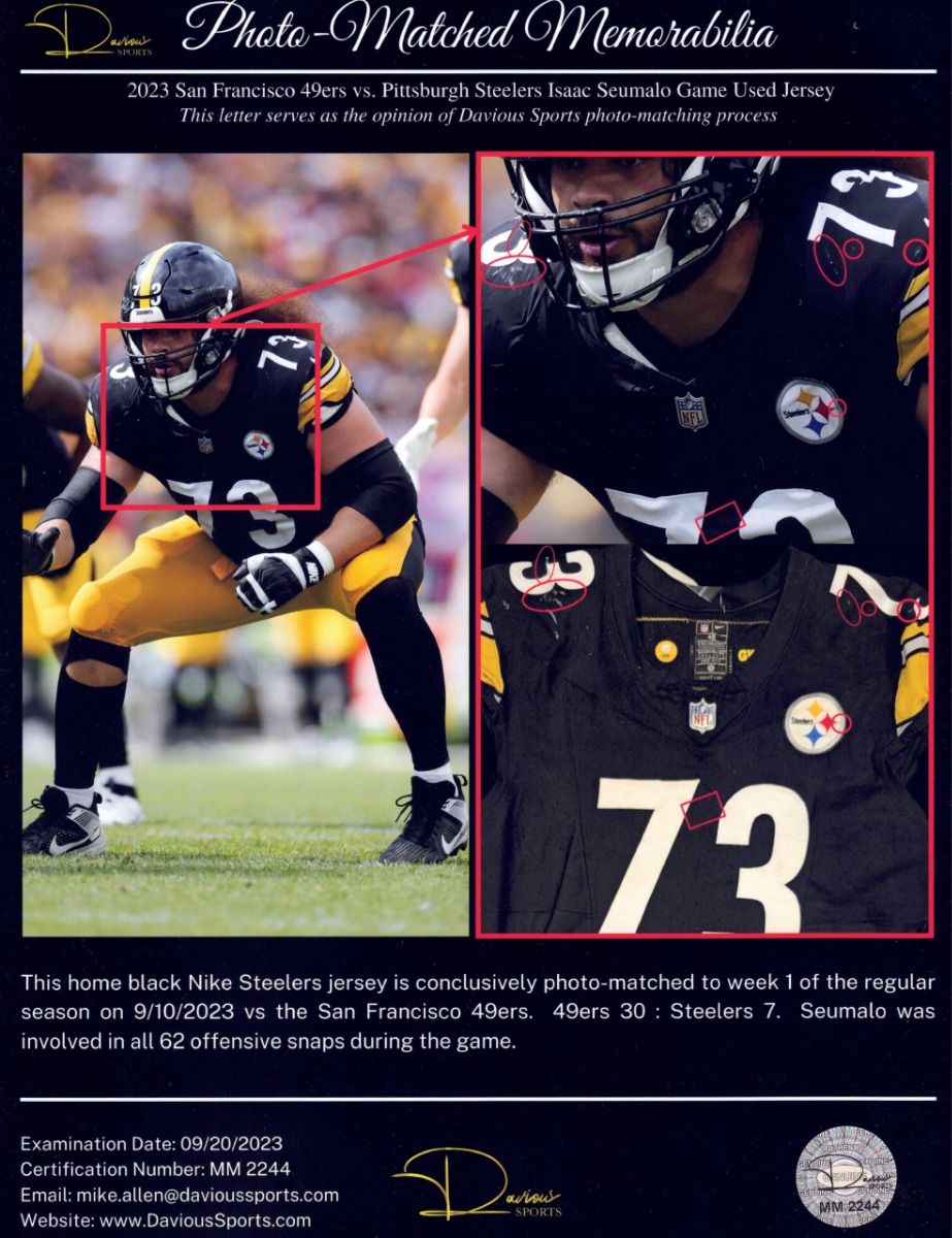 Pittsburgh Steelers #73 Isaac Seumalo Game Used Unlaundered Home Jersey
