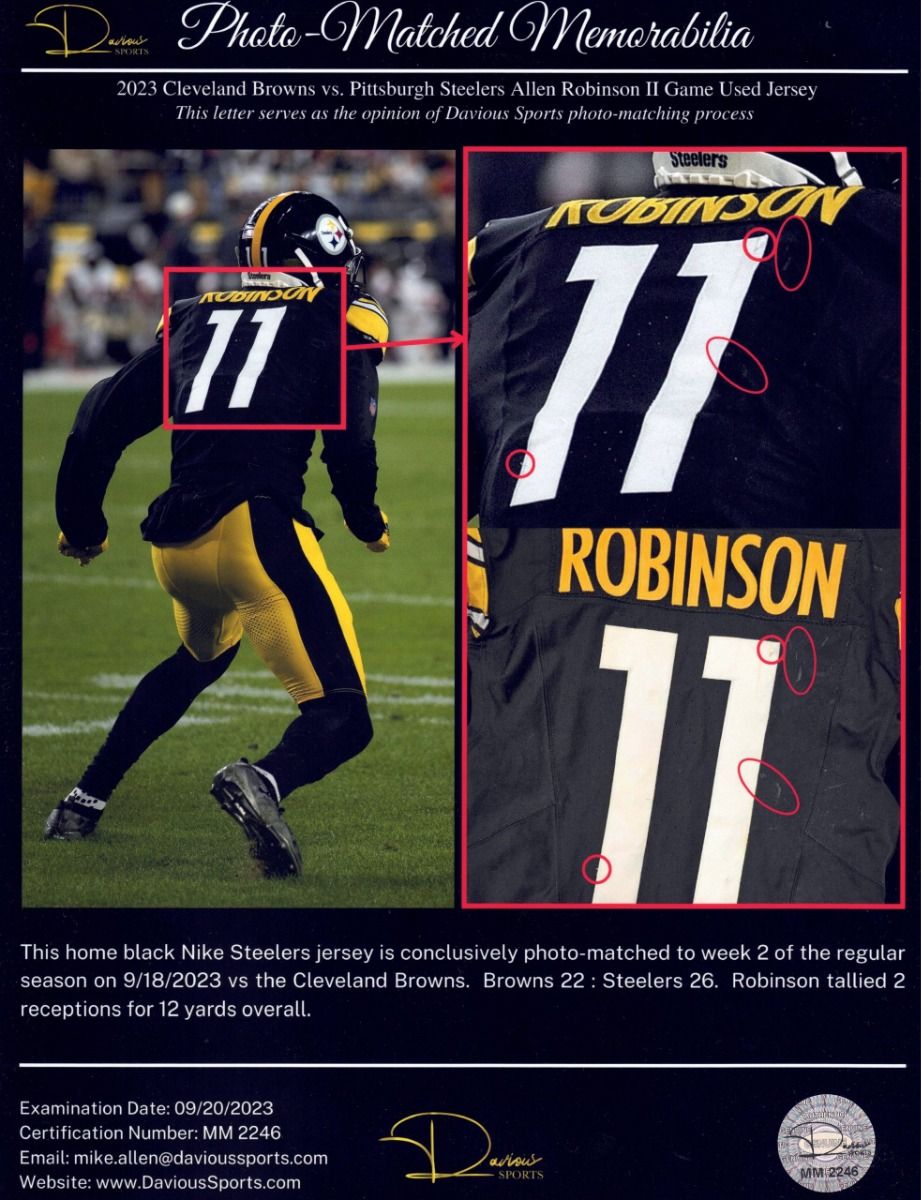 Pittsburgh Steelers #11 Allen Robinson Game Used Unlaundered Home Jersey