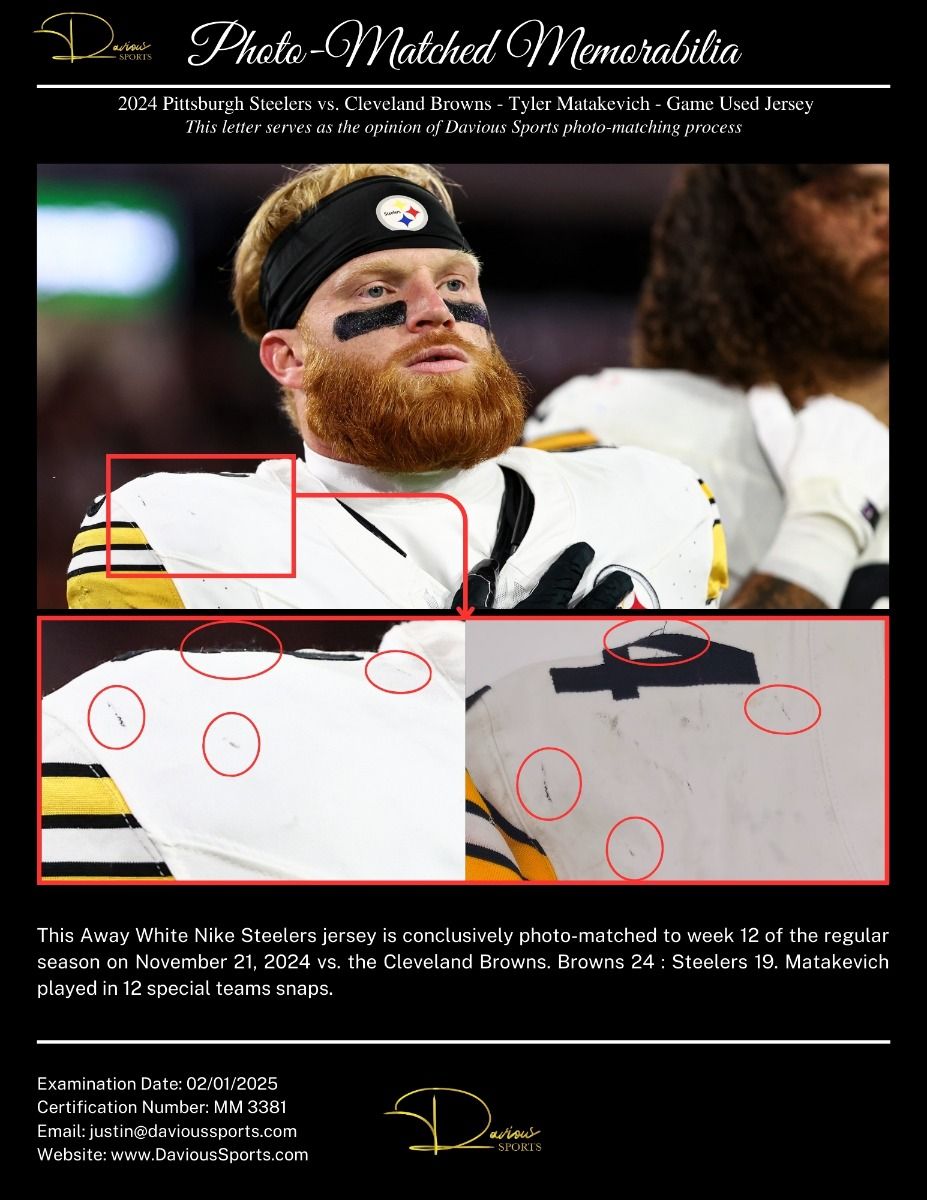 Pittsburgh Steelers #44 Tyler Matakevich Game Used Unlaundered Away Jersey 3 Pittsburgh Steelers #44 Tyler Matakevich Game Used Unlaundered Away Jersey