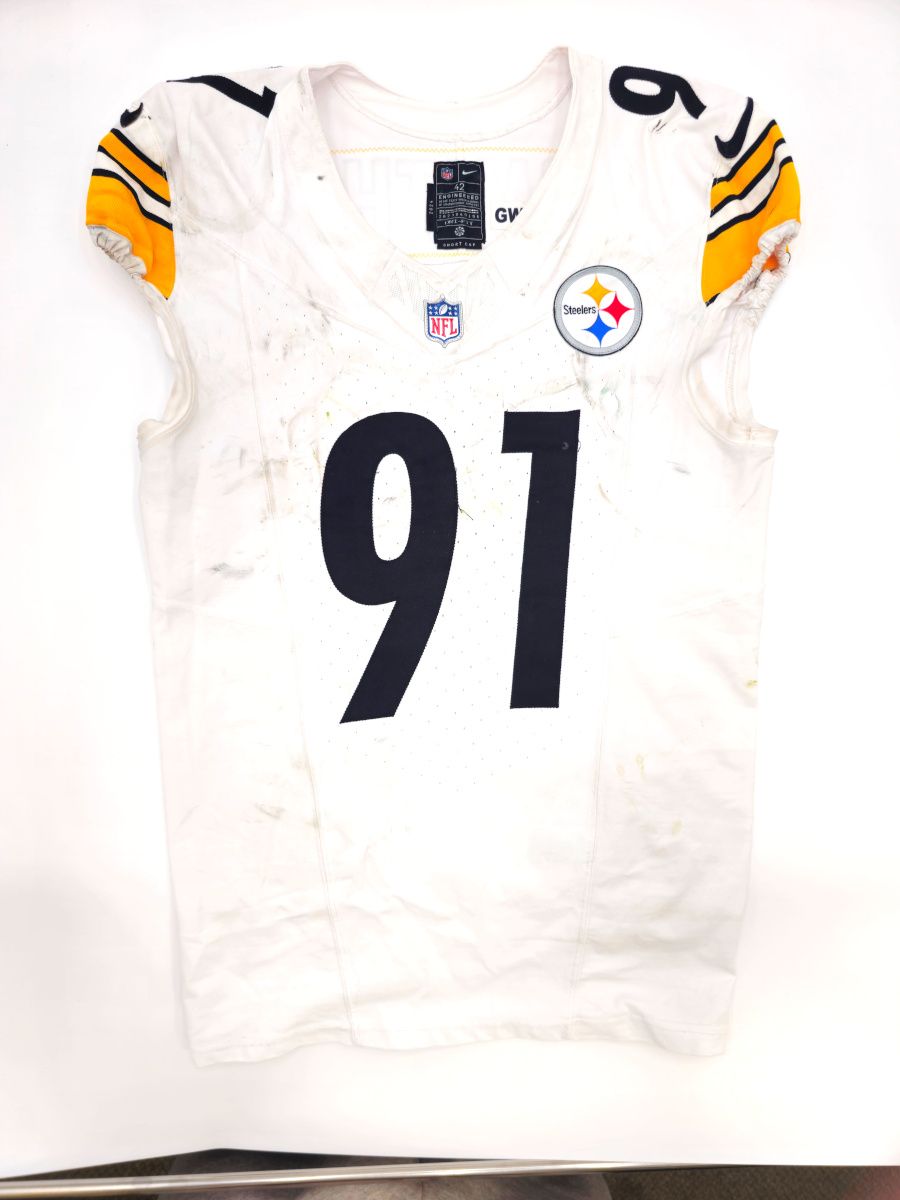Pittsburgh Steelers #91 Preston Smith Game Used Unlaundered Away Jersey