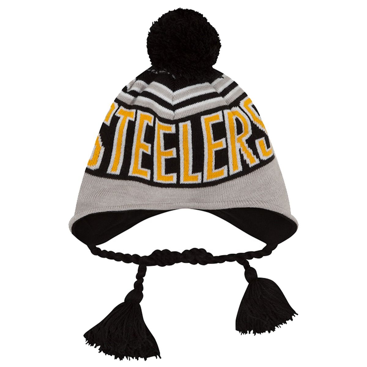 Pittsburgh Steelers New Era Wintry Worded Tassel Knit Cap