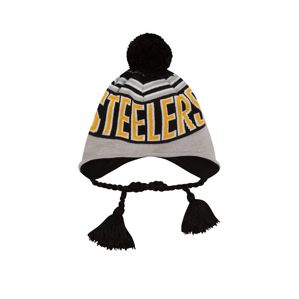 Pittsburgh Steelers New Era Wintry Worded Tassel Knit Cap