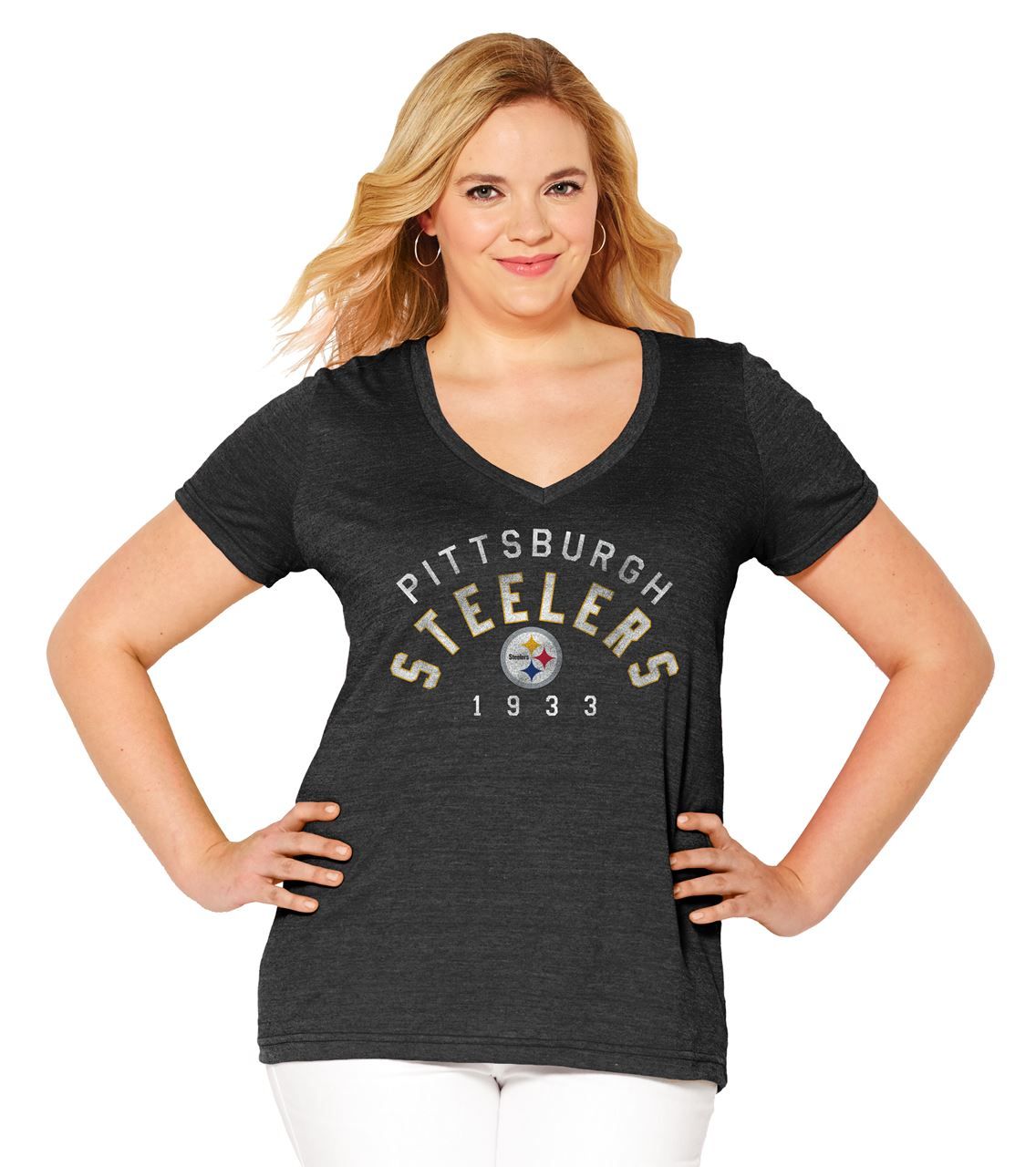Pittsburgh Steelers Women's Plus Size Tri-blend V-Neck T-Shirt