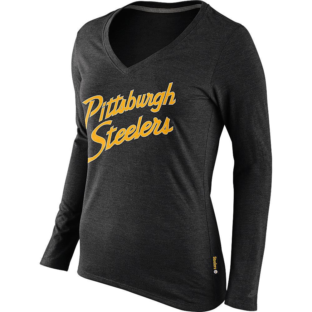 Pittsburgh Steelers Nike Women's Tri-Blend Rewind Script Long Sleeve Black T-Shirt