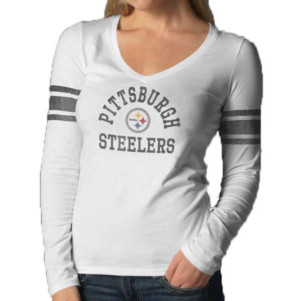 Pittsburgh Steelers Women's Longsleeve Homerun White T-Shirt