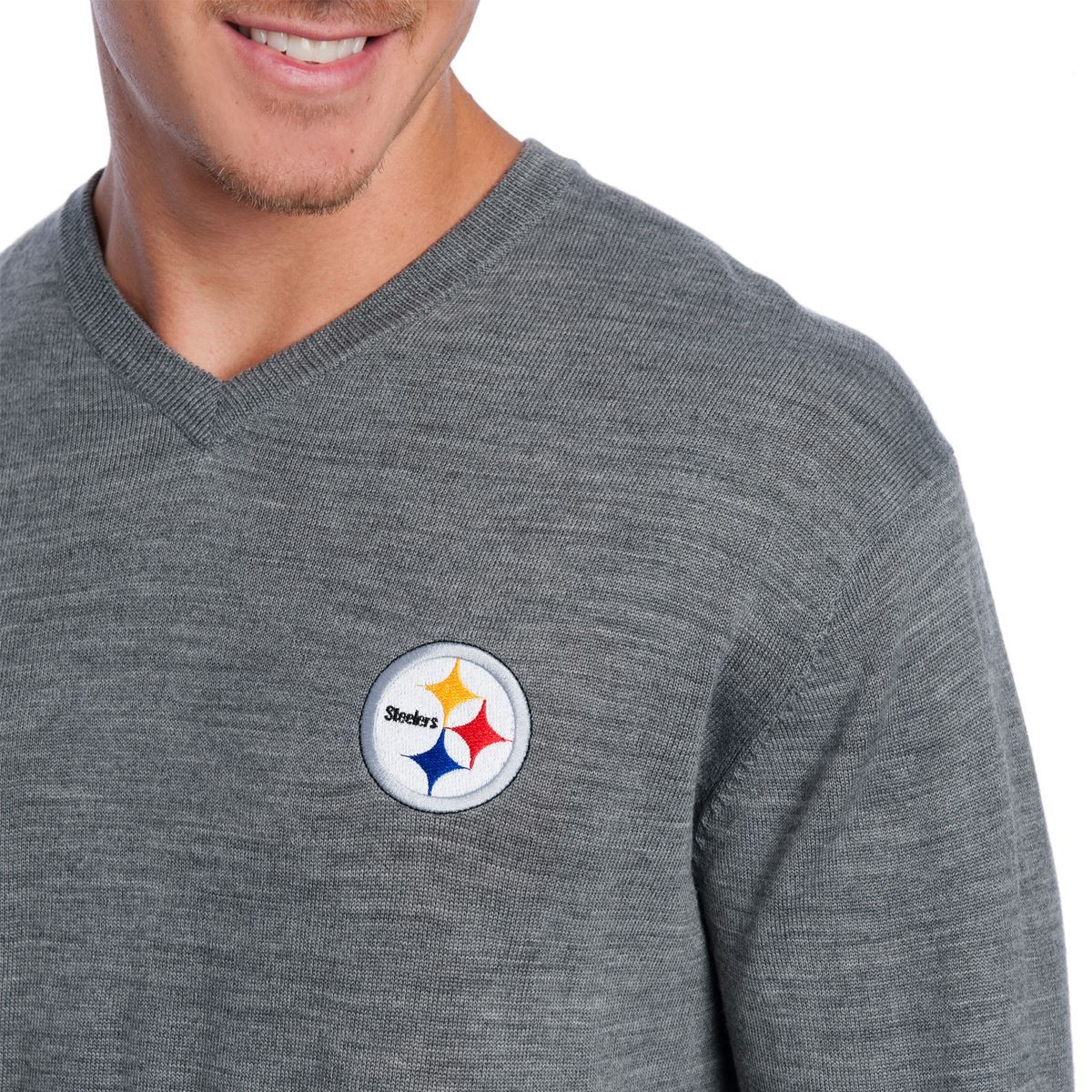 Pittsburgh Steelers Cutter & Buck Douglas V-Neck Sweater 3 Pittsburgh Steelers Cutter & Buck Douglas V-Neck Sweater