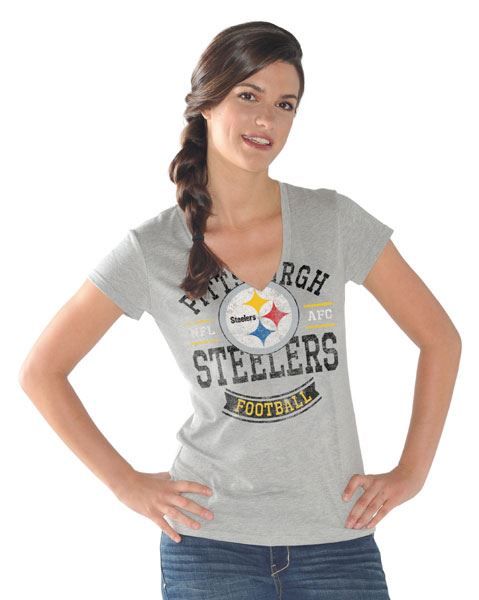 Pittsburgh Steelers Women's Ceremony Grey V-Neck T-Shirt