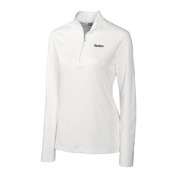 Pittsburgh Steelers Cutter & Buck Women's DryTec White 1/4 Zip Mock Fleece