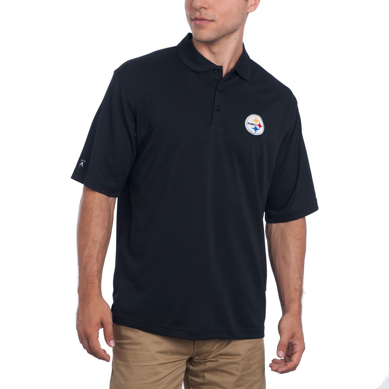 Pittsburgh Steelers Antigua Pique Xtra-Lite Black Polo