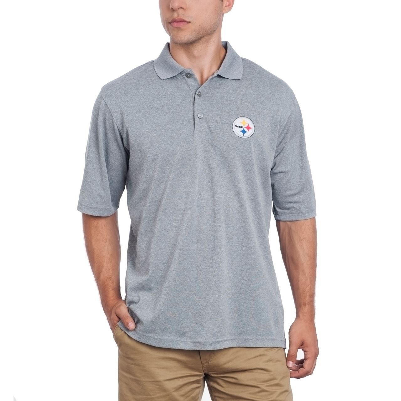 Pittsburgh Steelers Antigua Pique Xtra-Lite Heather Grey Polo