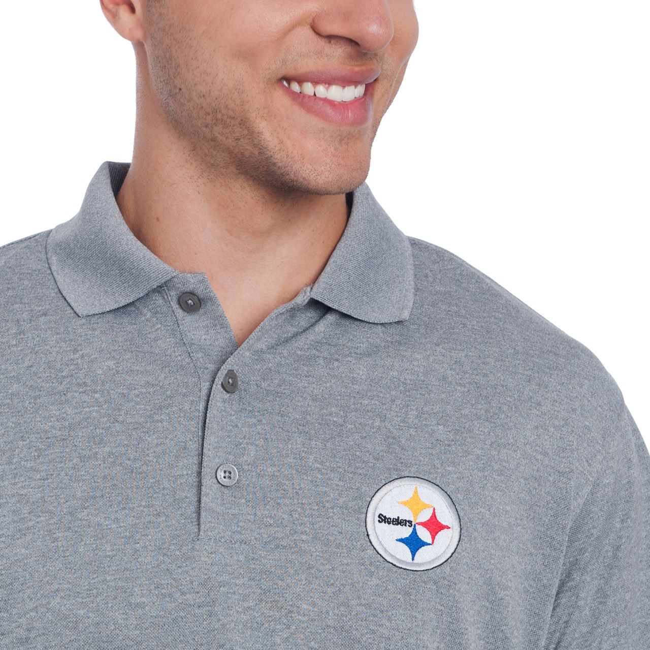 Pittsburgh Steelers Antigua Pique Xtra-Lite Heather Grey Polo 3 Pittsburgh Steelers Antigua Pique Xtra-Lite Heather Grey Polo