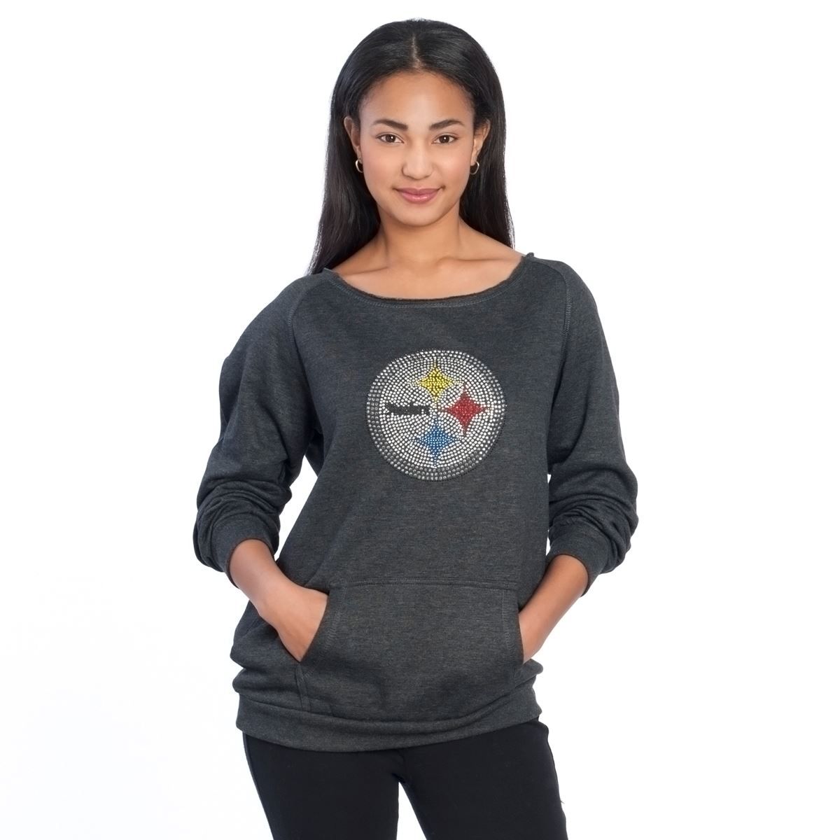 Pittsburgh Steelers Women's Off the Shoulder Sideliner II Oversized Fleece