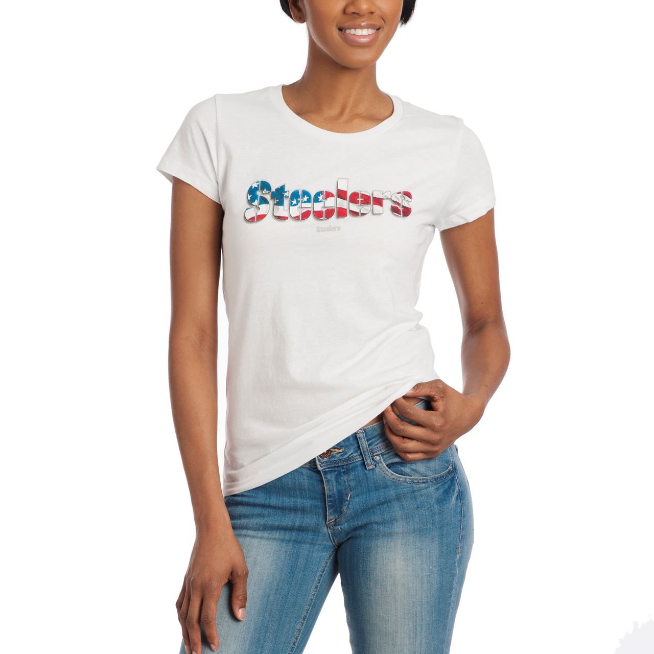 Pittsburgh Steelers Women's Patriotic White T-Shirt