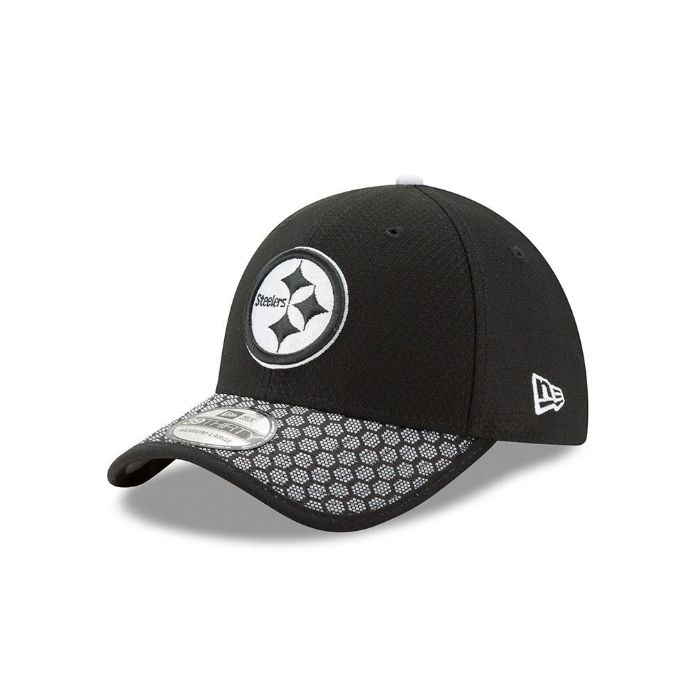 Pittsburgh Steelers New Era 39THIRTY Black and White Sideline Hat