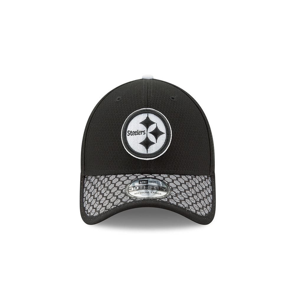 Pittsburgh Steelers New Era 39THIRTY Black and White Sideline Hat