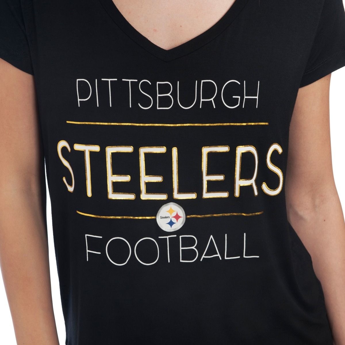 Pittsburgh Steelers Women's New Era Jersey Short Sleeve V-Neck Tee 3 Pittsburgh Steelers Women's New Era Jersey Short Sleeve V-Neck Tee