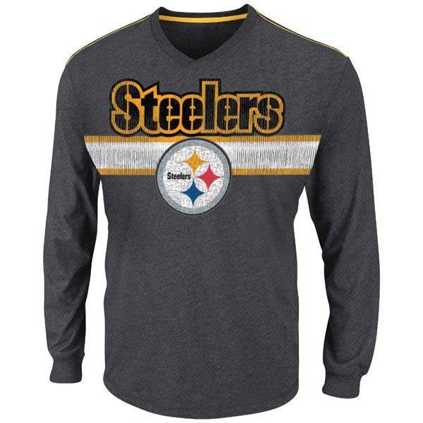 Pittsburgh Steelers Victory Pride V Longsleeve Grey T-Shirt