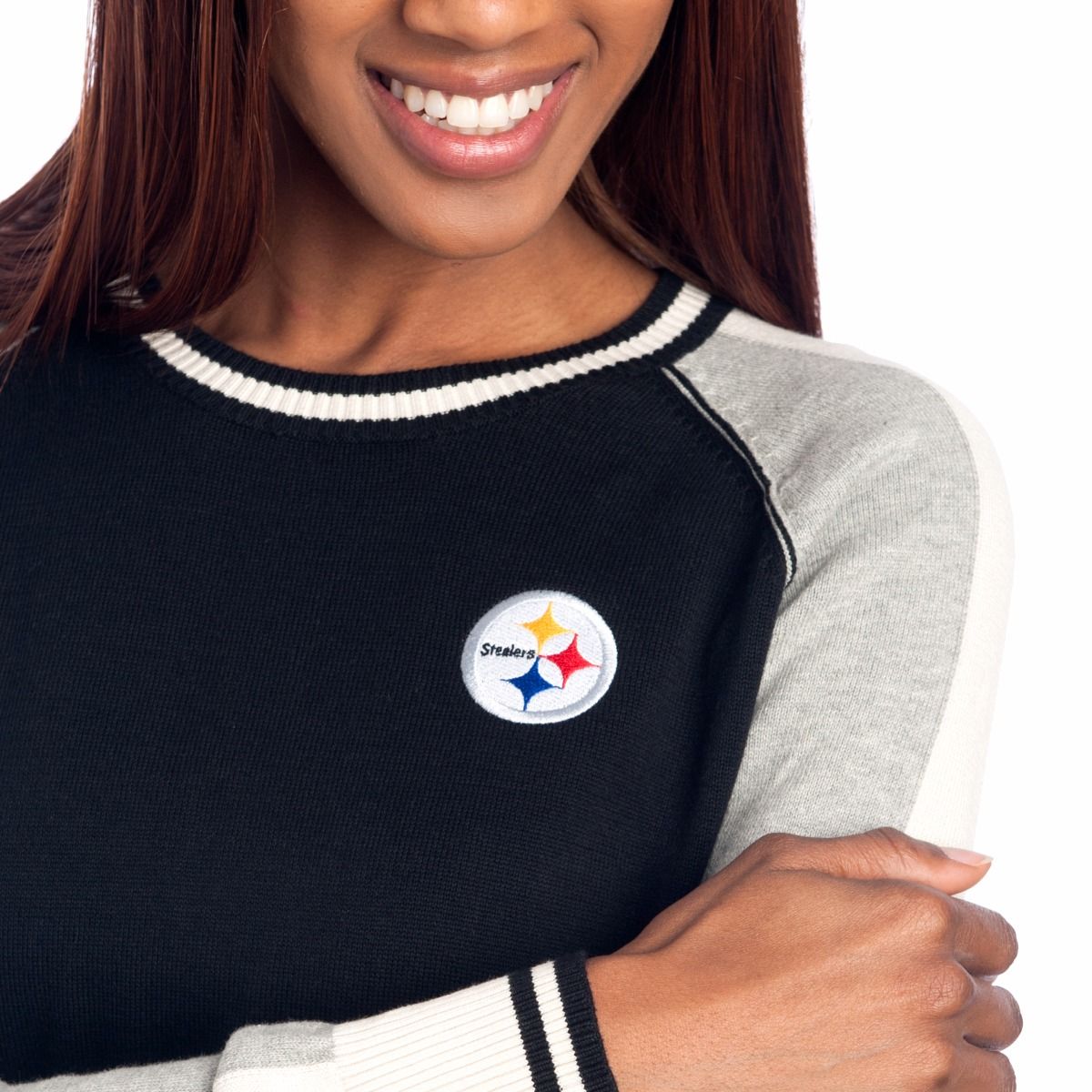 Pittsburgh Steelers Cutter & Buck Women's Stride Colorblock Sweater 3 Pittsburgh Steelers Cutter & Buck Women's Stride Colorblock Sweater
