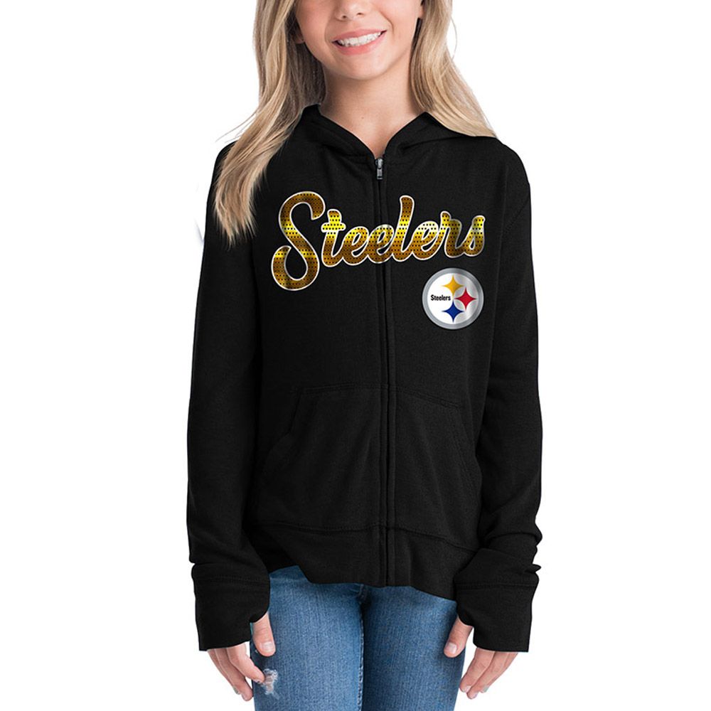 Pittsburgh Steelers Girls' Full Zip Knit Sweater