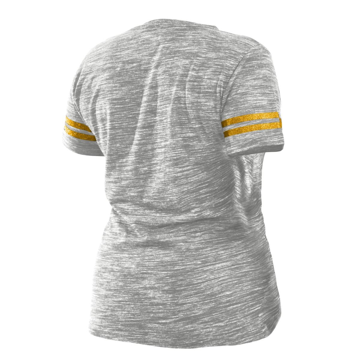 Pittsburgh Steelers Women's Plus Size New Era Sleeve Stripe Glitter Space Dye Short Sleeve T-Shirt