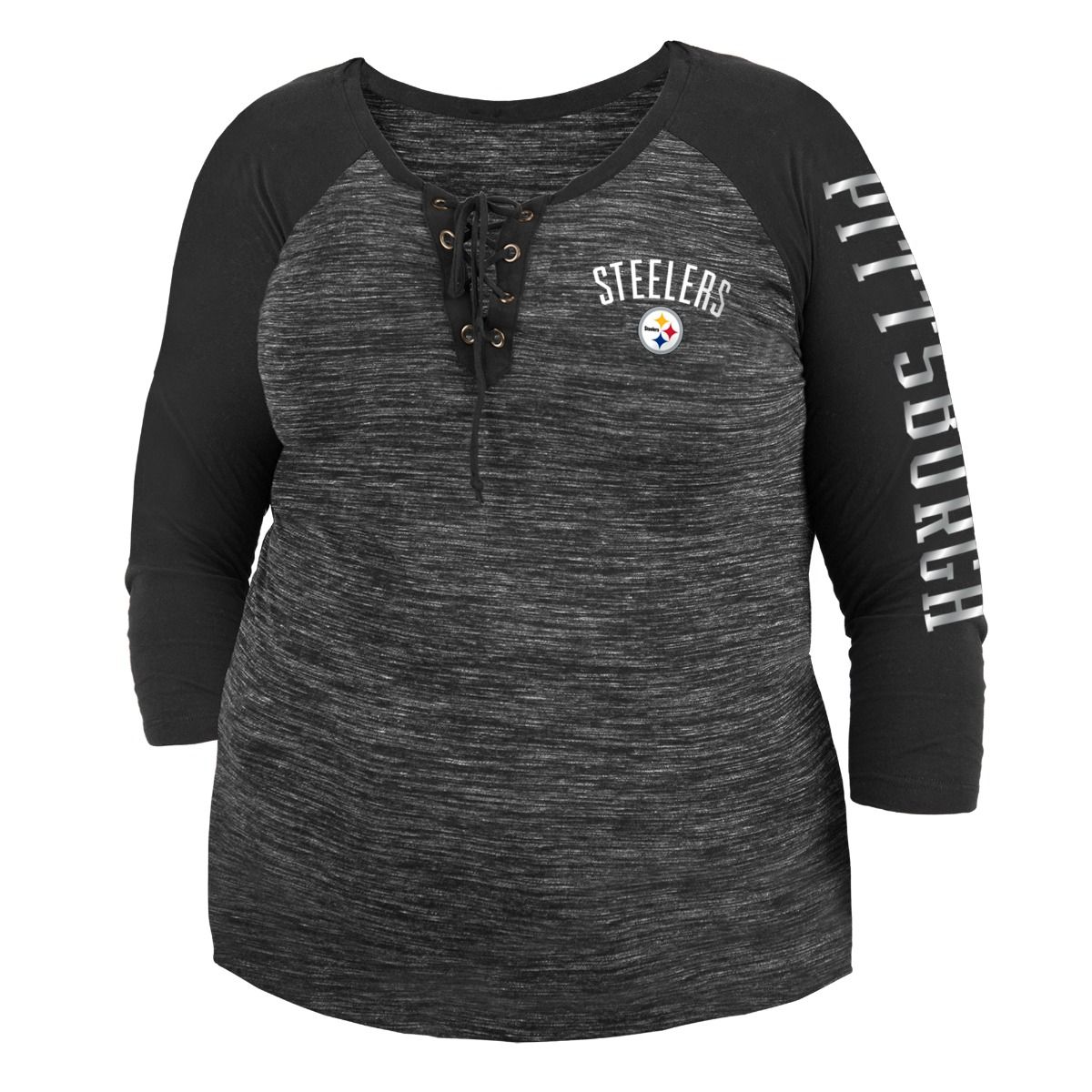 Pittsburgh Steelers Women's New Era Plus Size Lace Up Space Dye Raglan