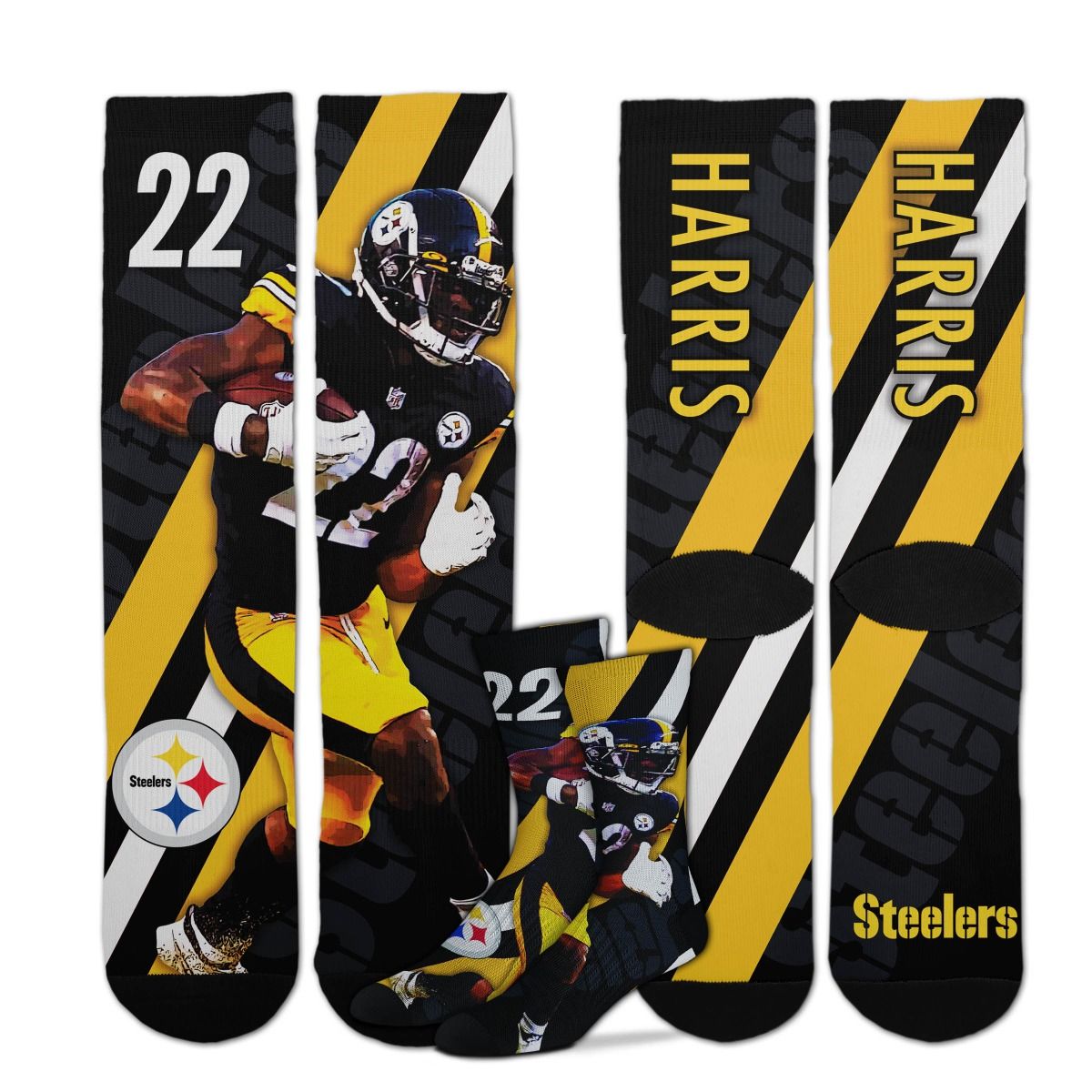Pittsburgh Steelers #22 Najee Harris Player Stripe Crew Sock 3 Pittsburgh Steelers #22 Najee Harris Player Stripe Crew Sock