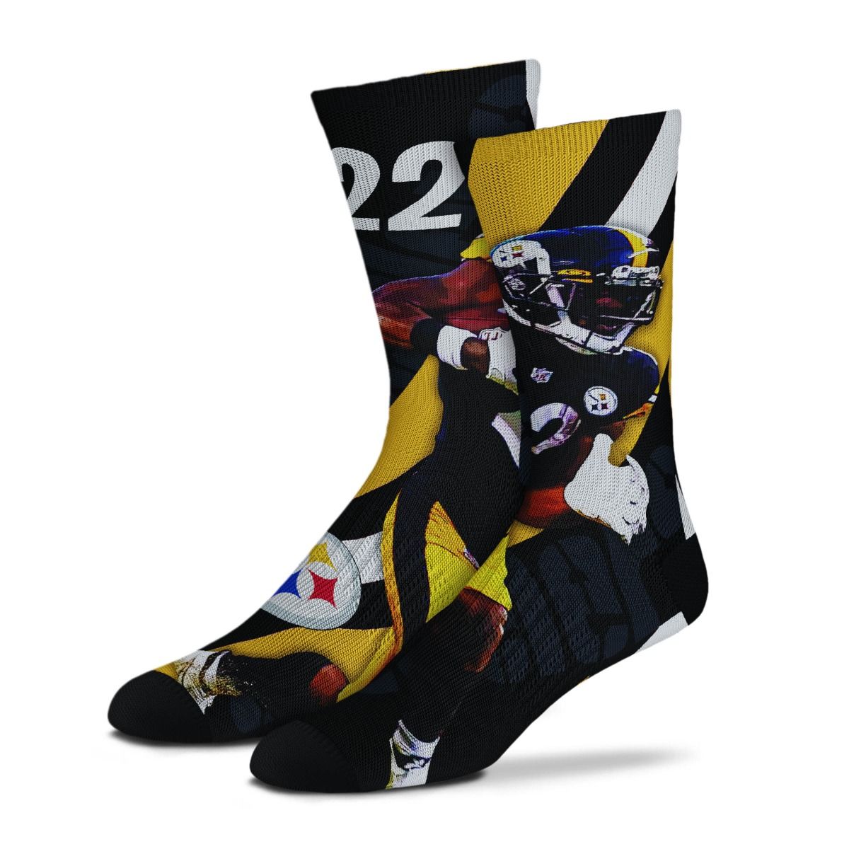 Pittsburgh Steelers #22 Najee Harris Player Stripe Crew Sock 4 Pittsburgh Steelers #22 Najee Harris Player Stripe Crew Sock